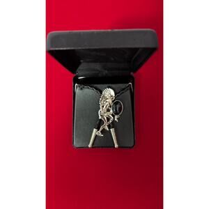 American Indian Warrior With Hatchet Bolo Tie Black Stone Made In USA Silver